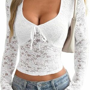 Elegant White Lace Long Sleeve Top